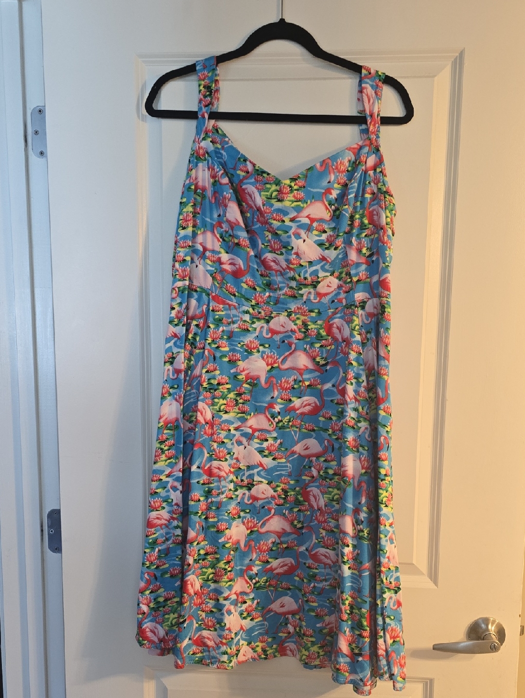 Blue Flamingo Print Summer Dress - Womens